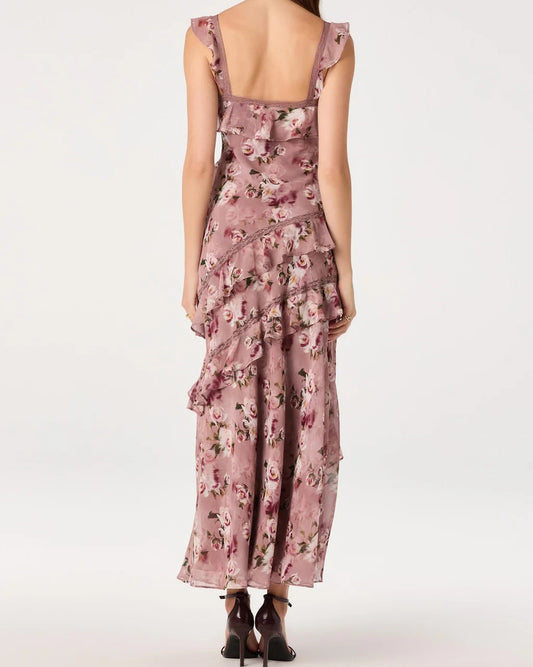 ASTR Megan Ruffle Maxi Dress | Mauve Floral