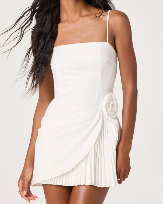 ASTR Blake Pleated Mini Dress | White