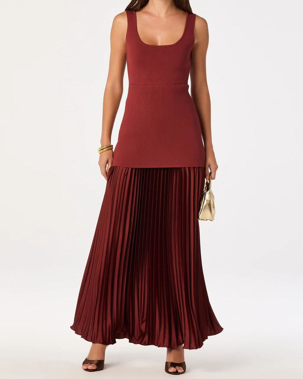 ASTR Adison Drop Waist Pleated Maxi Dress | Rust