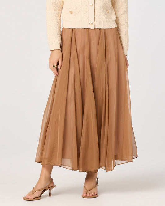 ASTR Fiori Flared Godet Maxi Skirt | Walnut