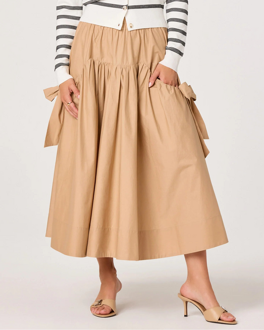 ASTR Lylah Bow Midi Skirt | Khaki