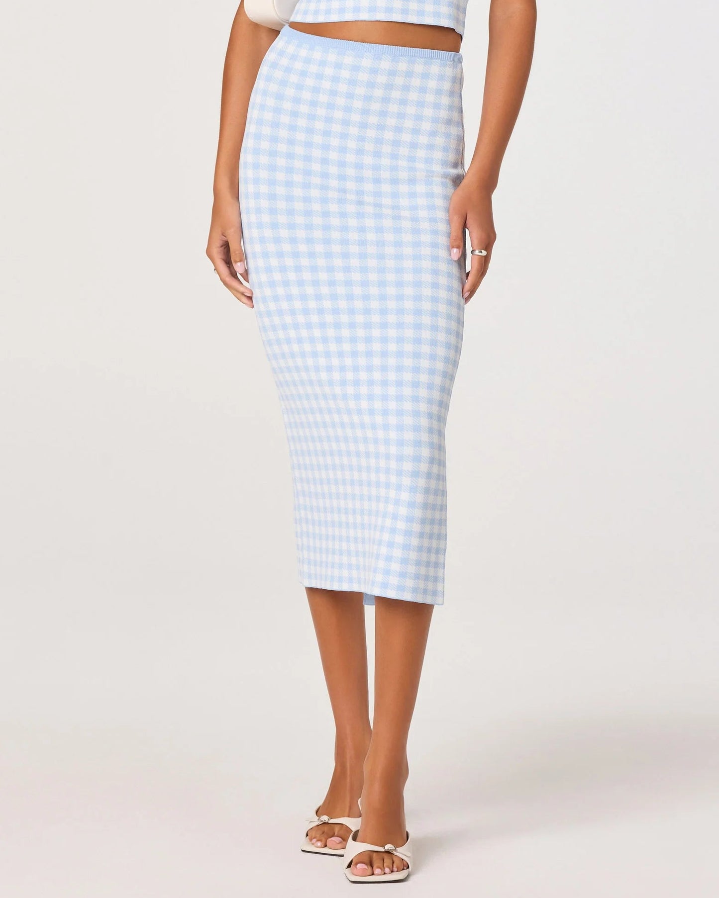 ASTR Babbett Gingham Sweater Midi Skirt