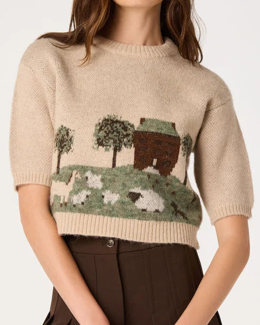 ASTR Colette Intarsia Short Sleeve Sweater | Oatmeal