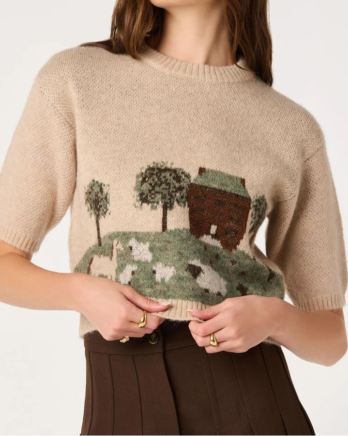 ASTR Colette Intarsia Short Sleeve Sweater | Oatmeal