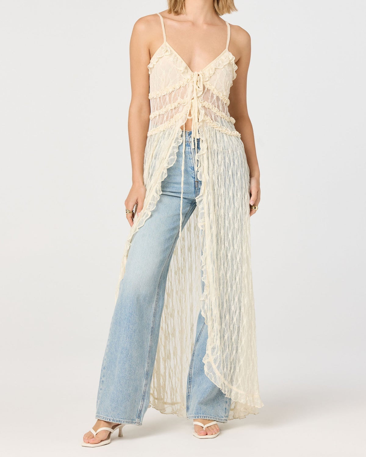 ASTR Sariyah Ruffle Lace Duster Top | Cream