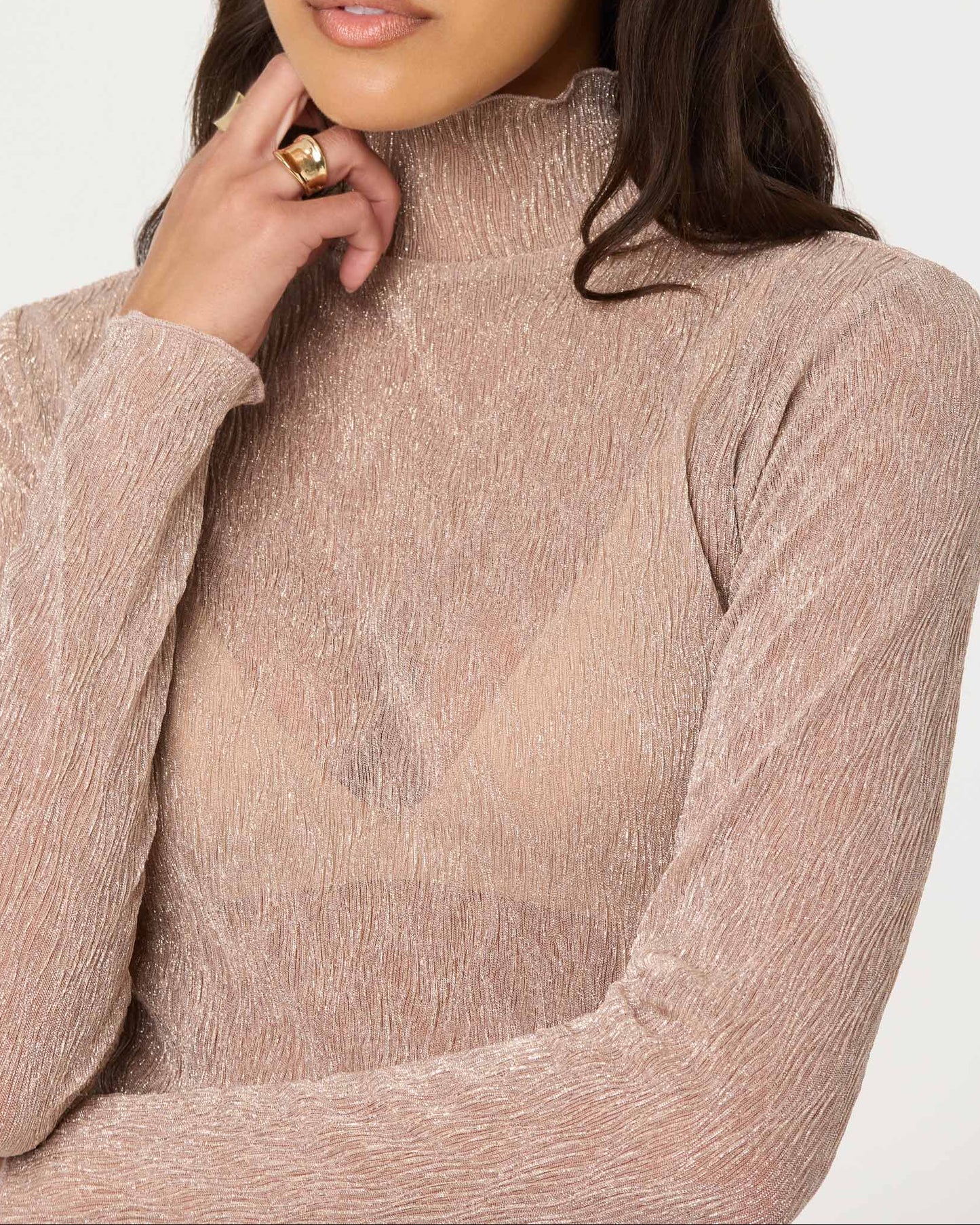 ASTR Kyra Sheer Metallic Top | Champagne