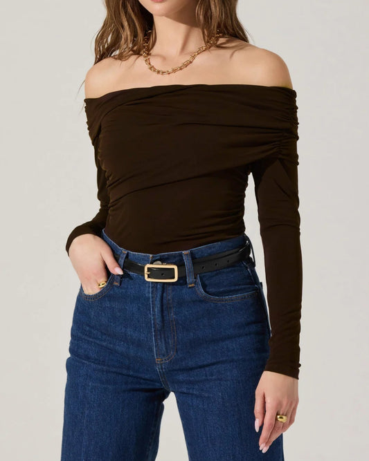 ASTR Datia Ruched Off Shoulder Top