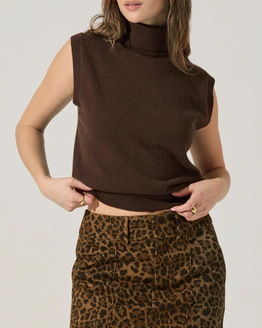 ASTR Avah Sleeveless Turtleneck Sweater | Brown