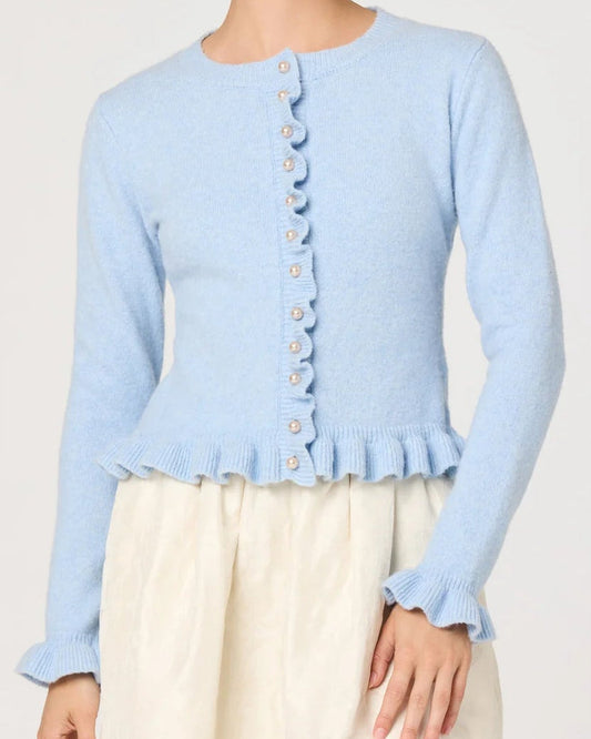 ASTR Eowyn Ruffle Trim Cardigan | Light Blue