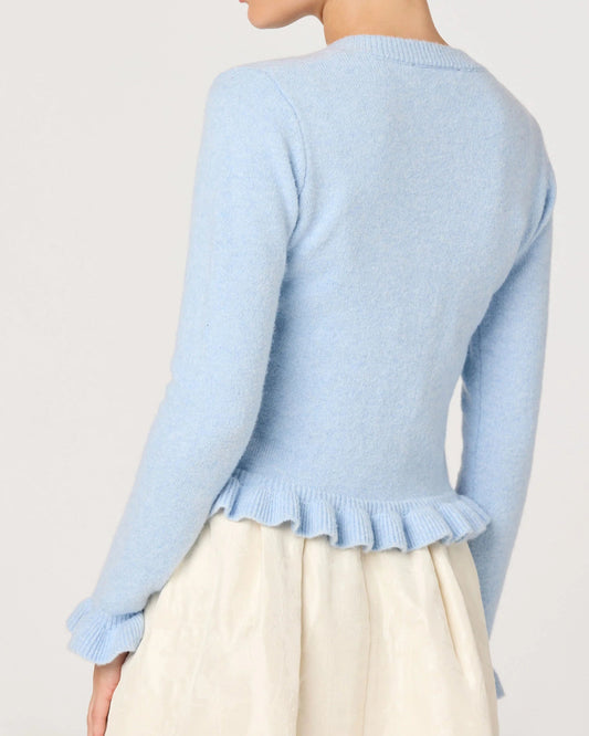 ASTR Eowyn Ruffle Trim Cardigan | Light Blue