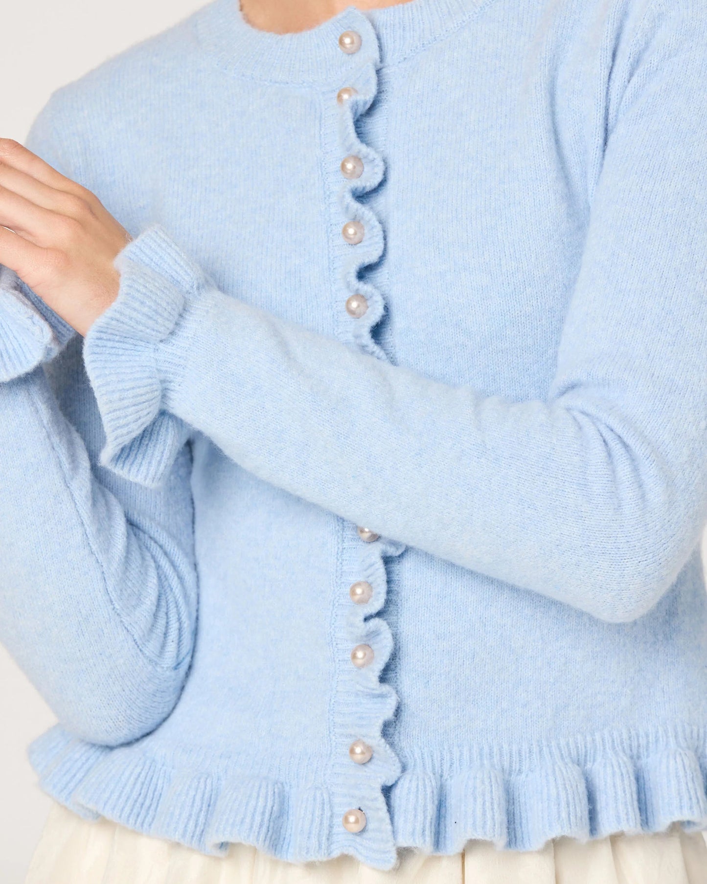 ASTR Eowyn Ruffle Trim Cardigan | Light Blue