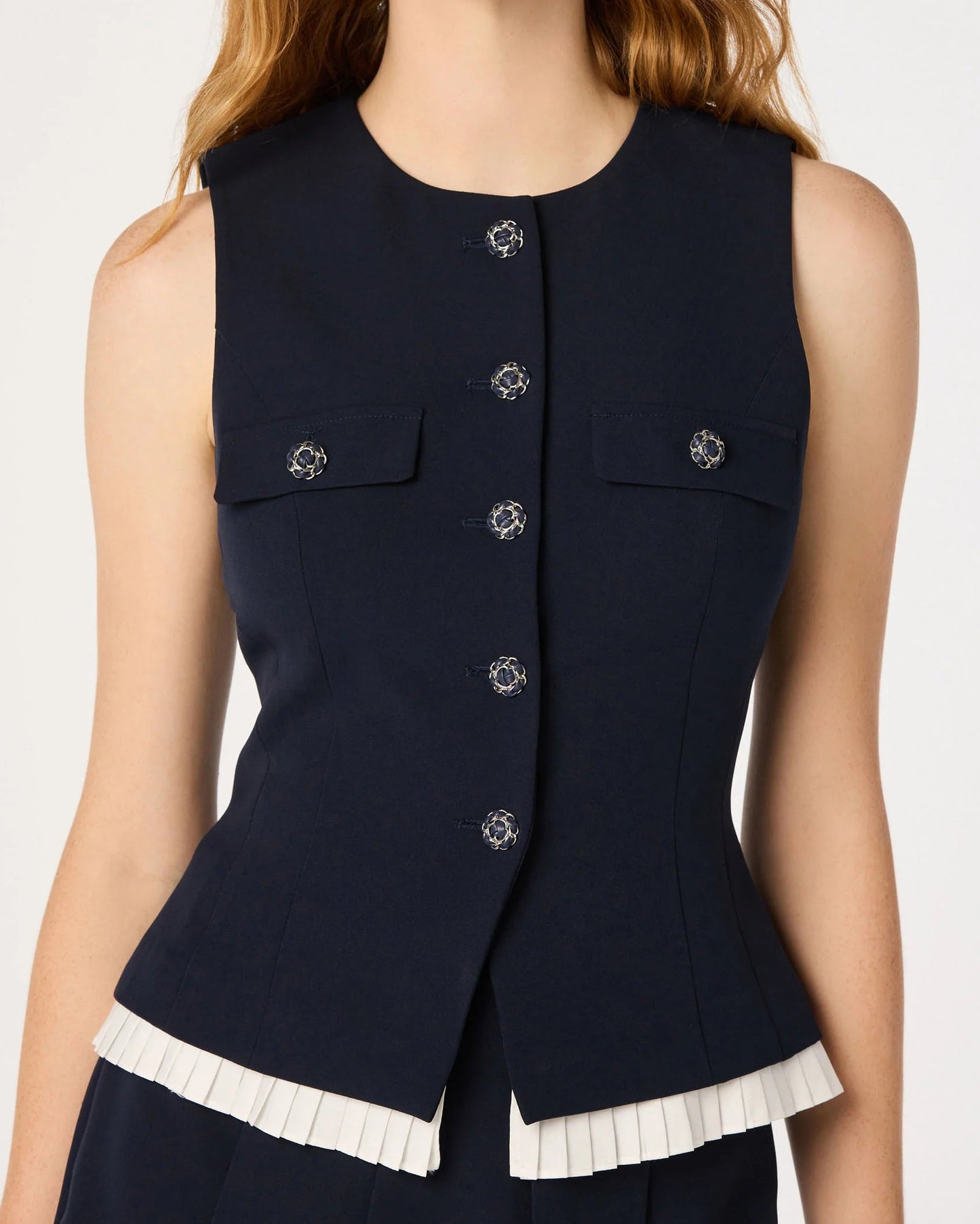 ASTR Kelson Pleated-Hem Button Vest | Navy