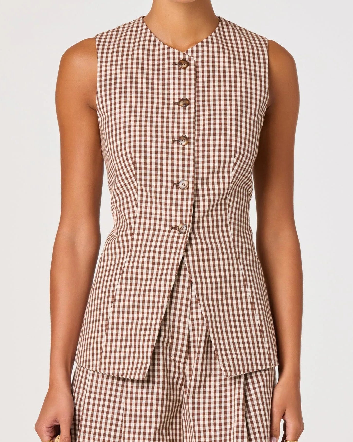 ASTR Karan Gingham Longline Vest | Brown Checker