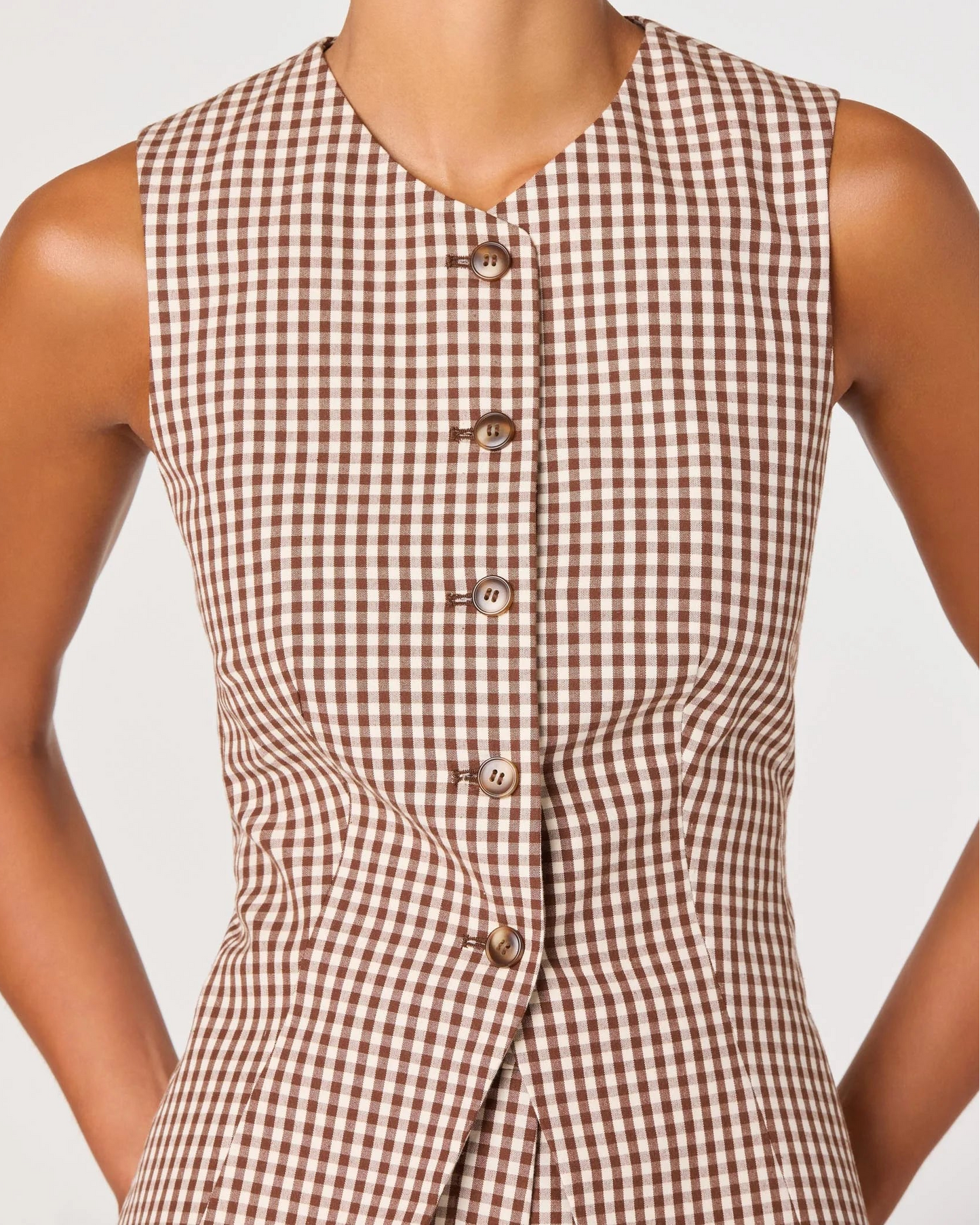 ASTR Karan Gingham Longline Vest | Brown Checker