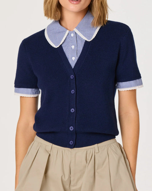 ASTR Marlee Mixed Media Cardigan | Navy Plaid