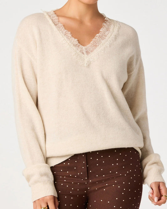 ASTR Jadyn Lace-Trim V-Neck Sweater | Ivory