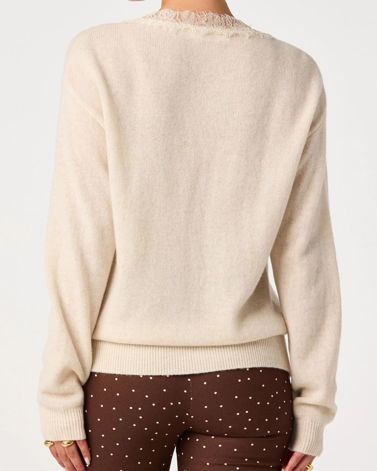 ASTR Jadyn Lace-Trim V-Neck Sweater | Ivory