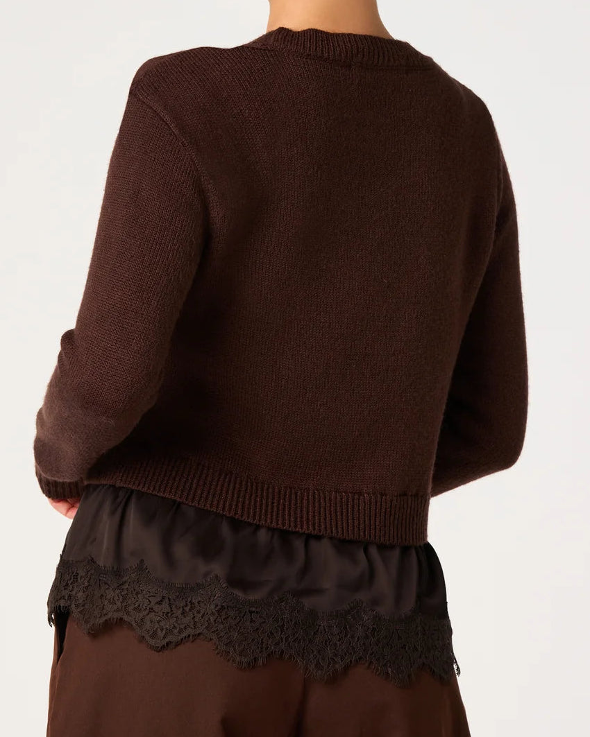 ASTR Juliette Mixed Media Lace Trim Sweater | Brown