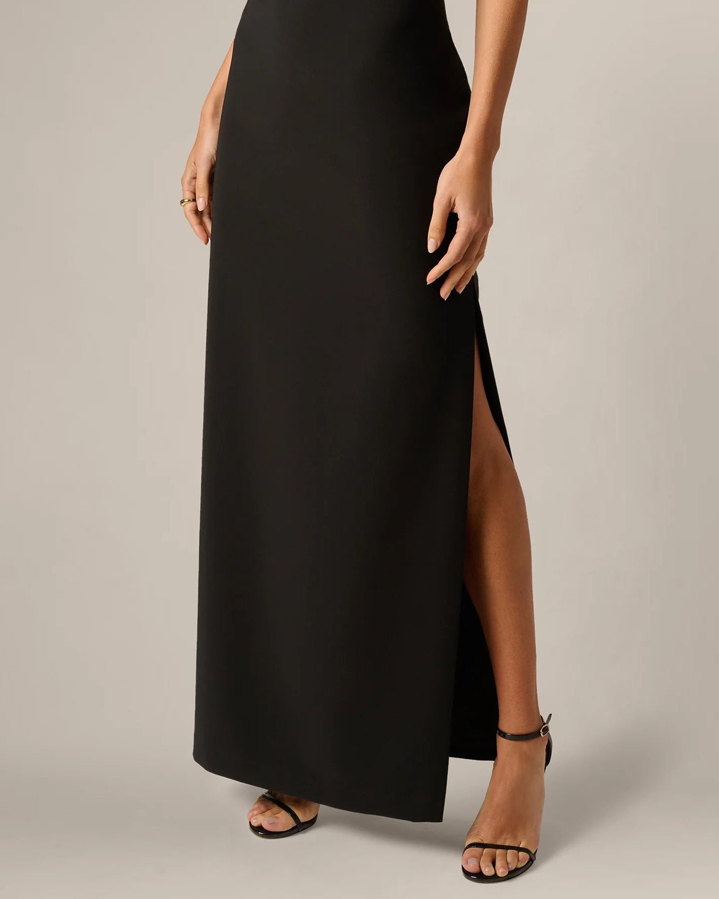Adrianna Sleeveless Lace Cutout Column Gown | Black