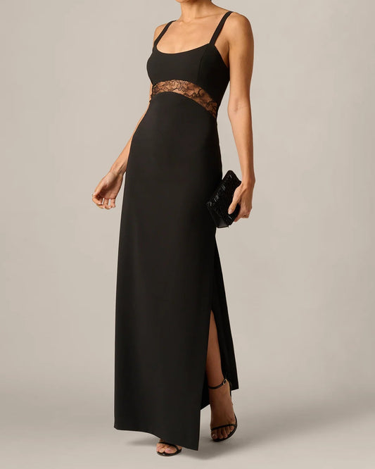 Adrianna Sleeveless Lace Cutout Column Gown | Black