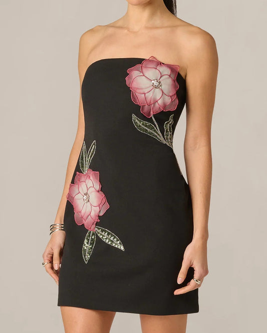 Adrianna Strapless Lotus Floral Mini Dress | Black Multi