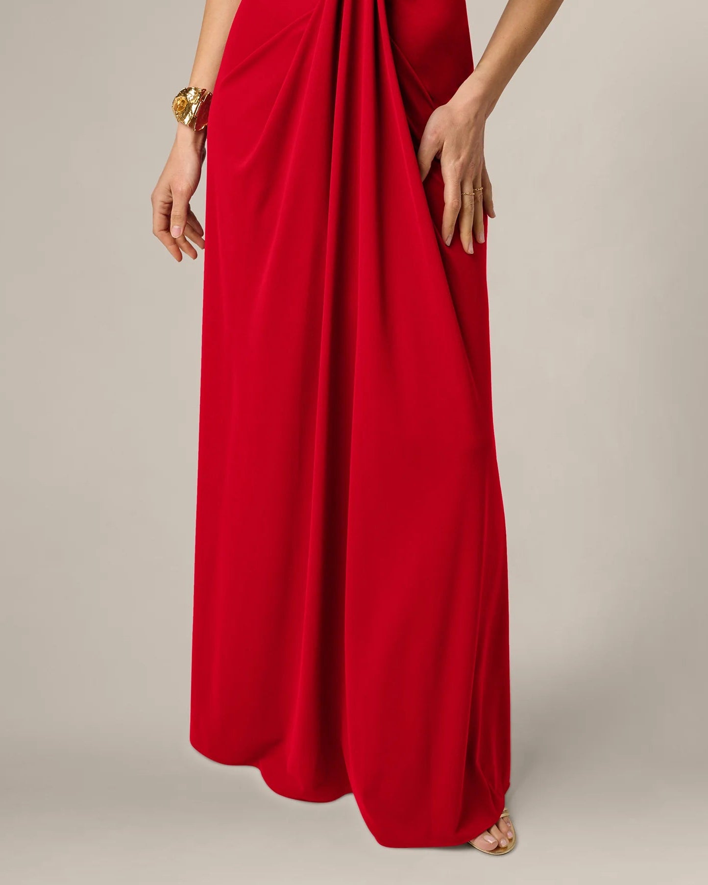 Adrianna Draped Stretch Jersey cross Back Plunge Gown | Red