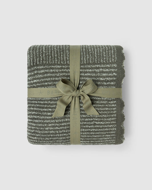 Barefoot Dreams Scallop Stripe Throw | Olive Branch/Cream