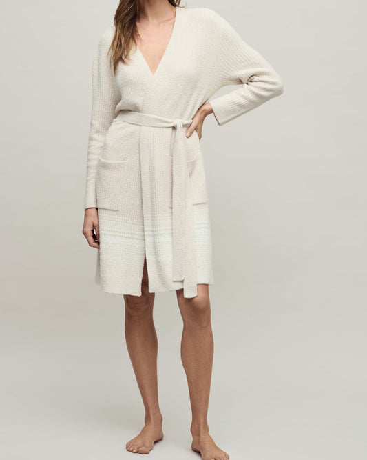 Barefoot Dreams Stripe Ribbed Robe | Sand Dune/Pearl