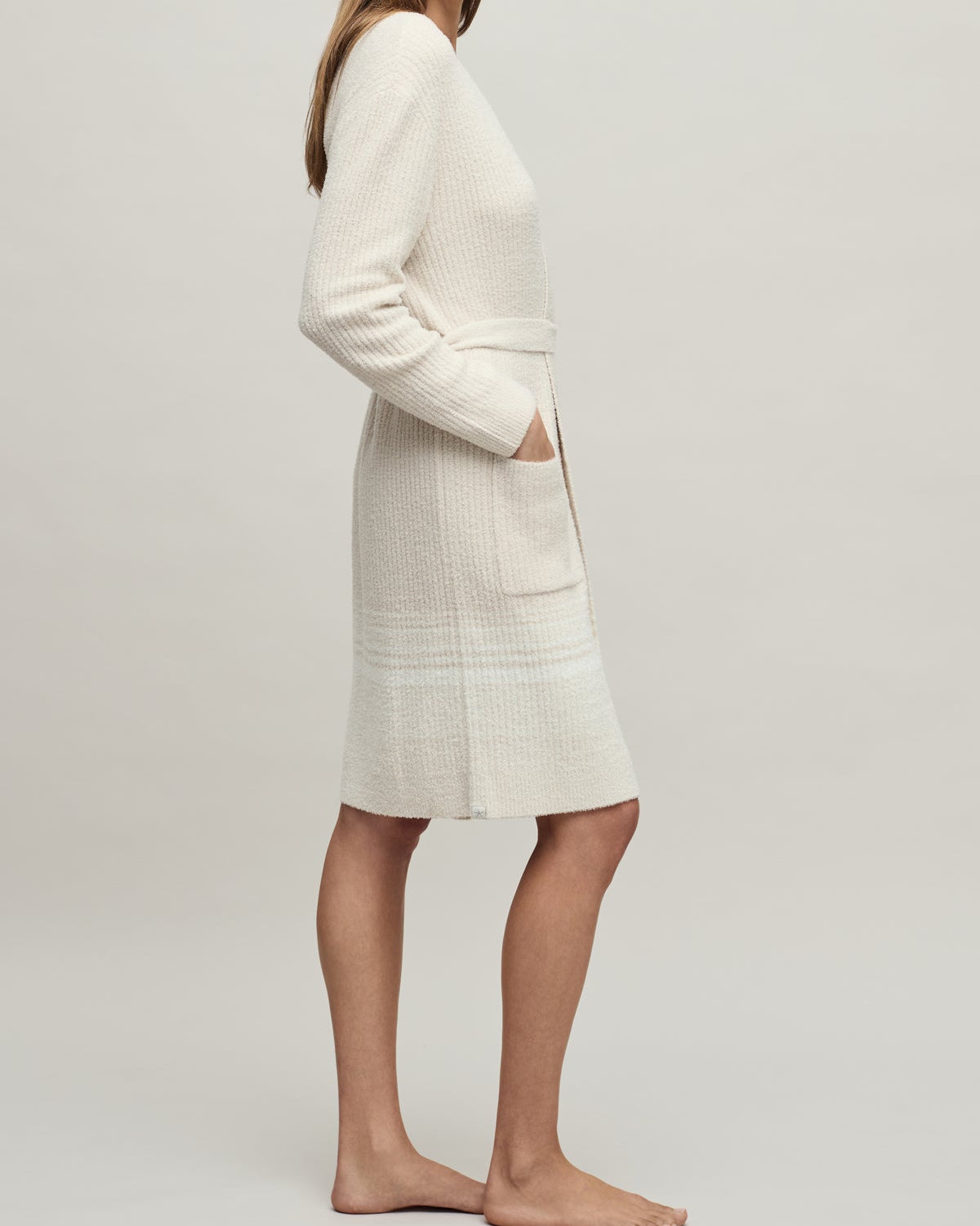 Barefoot Dreams Stripe Ribbed Robe | Sand Dune/Pearl
