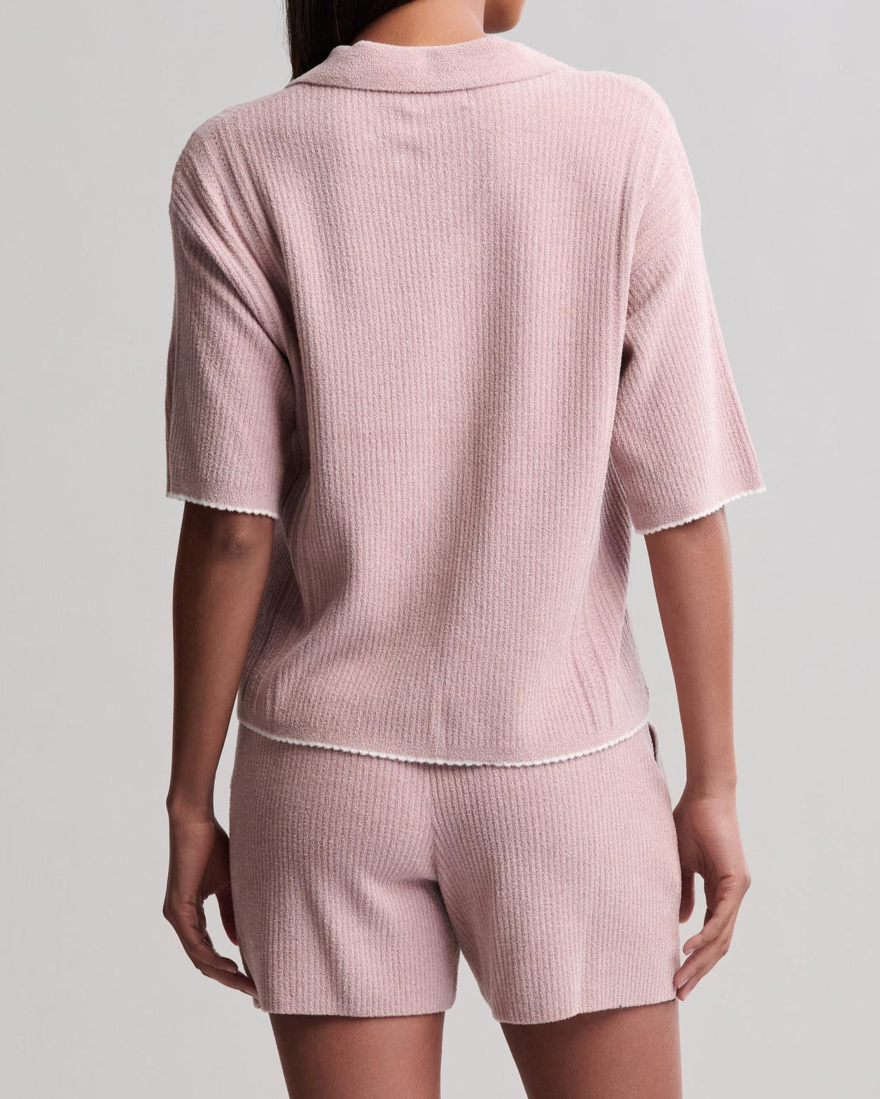 Barefoot Dreams CozyChic Contrast Scallop Short Sleeve Shirt and Short Set