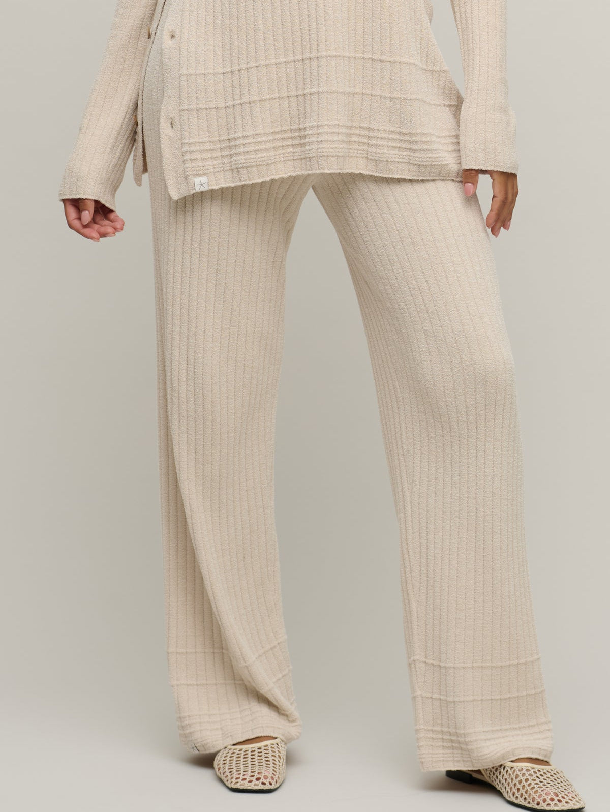 Barefoot Dreams Textured Hem Rib Pant | Stone