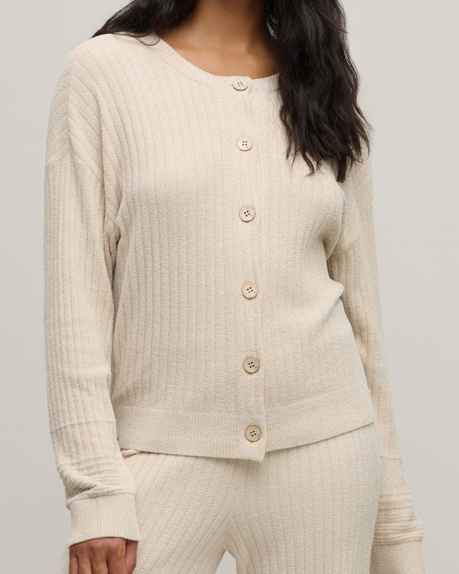 Barefoot Dreams Textured Rib Cardigan | Stone