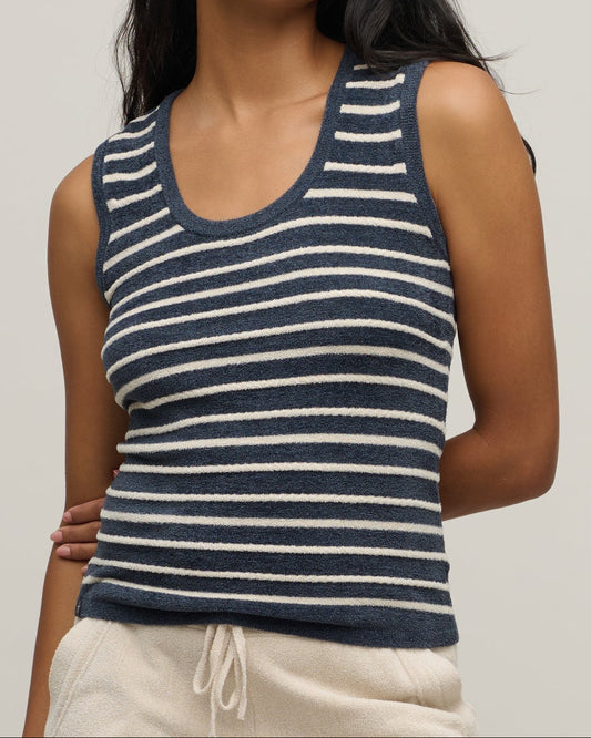 Barefoot Dreams Contrast Rope Stripe Tank | Indigo/Stone