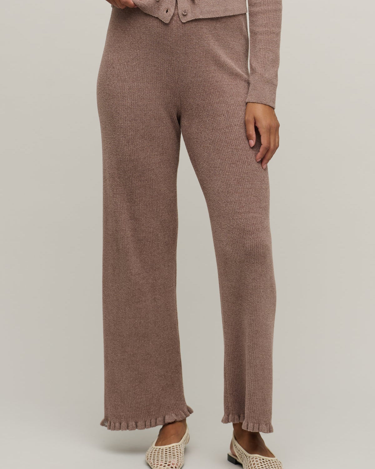 Barefoot Dreams Rib Ruffle Hem Anke Pant | Sable