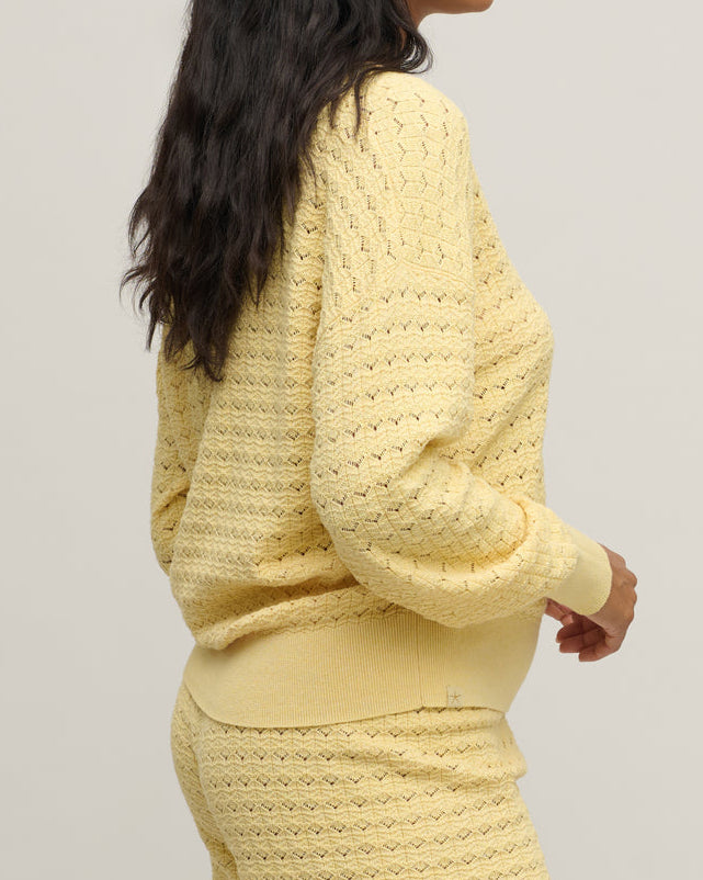 Barefoot Dreams Cotton Tulip Pointelle Collared Pullover | Heathered Canary
