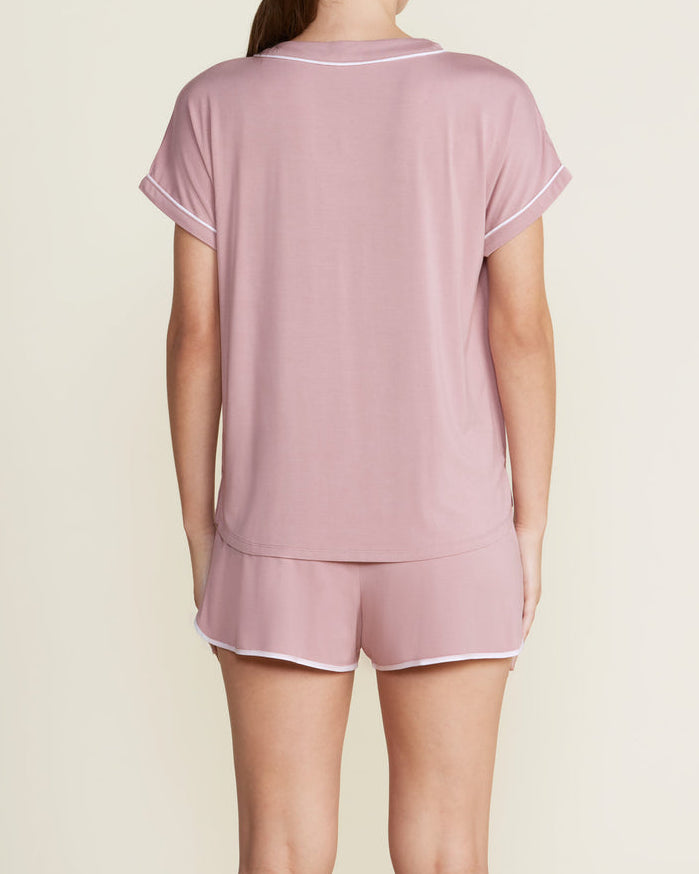 Barefoot Dreams Malibu Collection Soft Jersey Piped Lounge Set | Teaberry/White