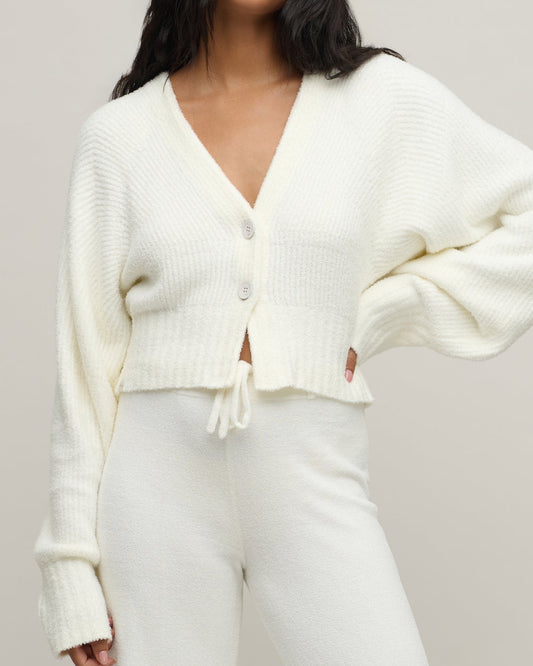Barefoot Dreams Cotton Ribbed Button Front Cardigan | Pearl