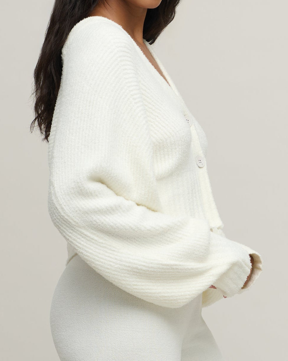 Barefoot Dreams Cotton Ribbed Button Front Cardigan | Pearl