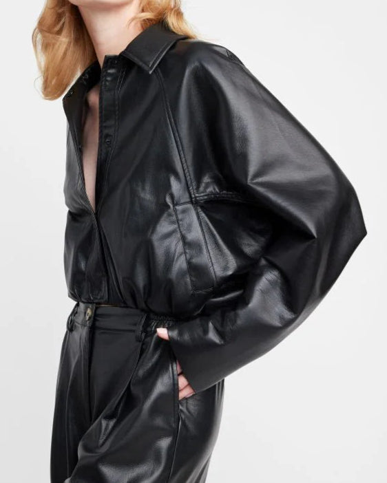 Self Contrast Blaze Crop Bomber Jacket | Black