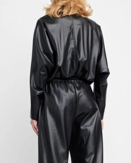 Self Contrast Blaze Crop Bomber Jacket | Black
