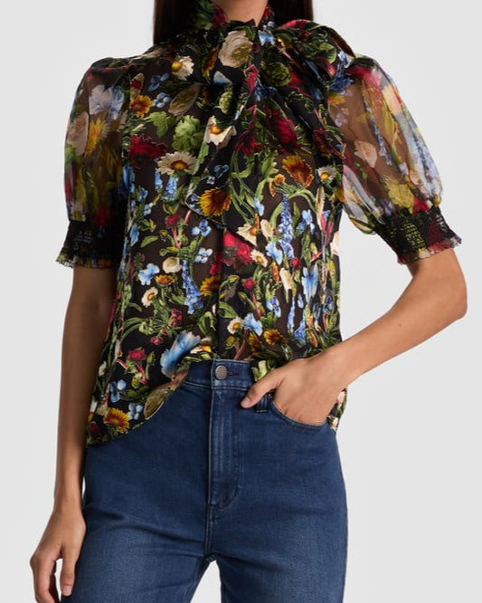 Alice + Olivia Brentley Puff Sleeve Blouse | Social Hour Black