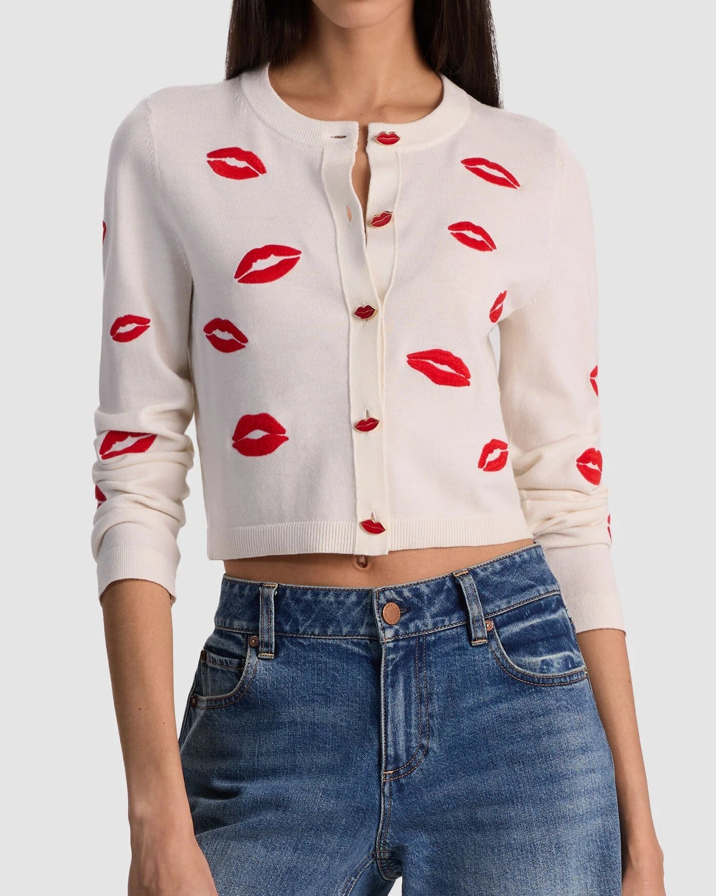Alice + Olivia Daroda Lip Cardigan | Soft White Multi