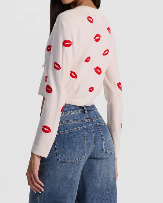 Alice + Olivia Daroda Lip Cardigan | Soft White Multi
