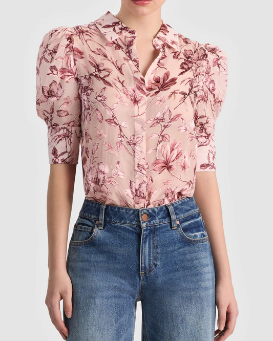 Alice + Olivia Willa Puff Sleeve Blouse | Mystic Garden English Rose