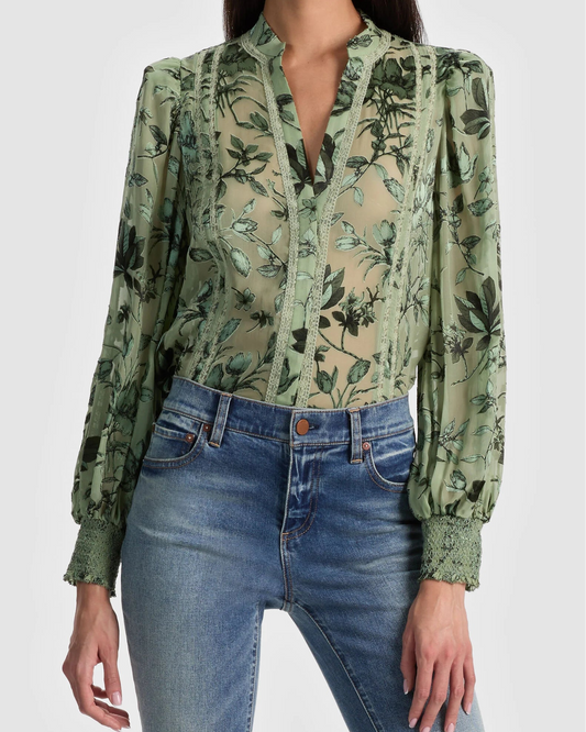 Alice + Olivia Arlette Blouse | Mystic Garden Sage