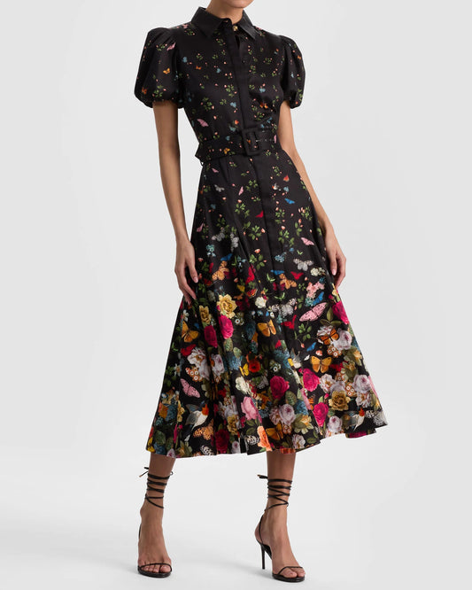 Alice + Olivia Henrietta Belted Midi Dress | Solar Strength Black