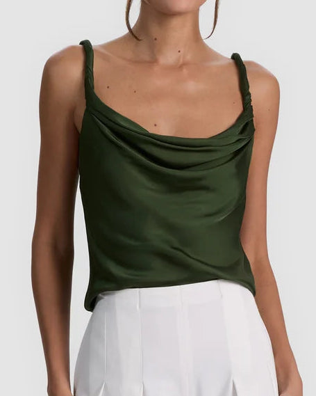Alice + Olivia Monique Twist Strap Tank | Dark Fern