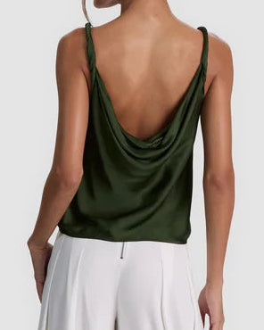 Alice + Olivia Monique Twist Strap Tank | Dark Fern