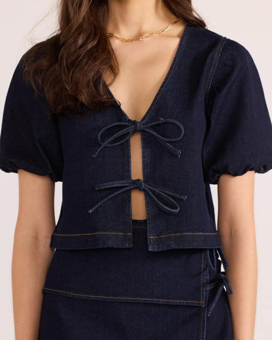 Mink Pink Camilla Denim Tie Crop Top