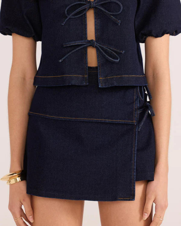 Mink Pink Camilla Denim Tie Wrap Skort